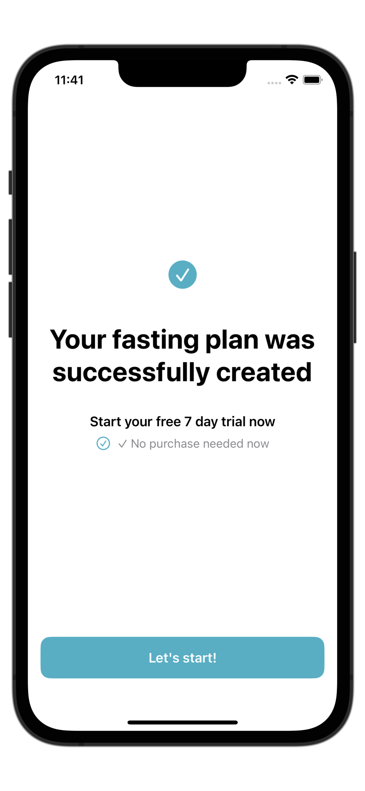 Start free trial screen